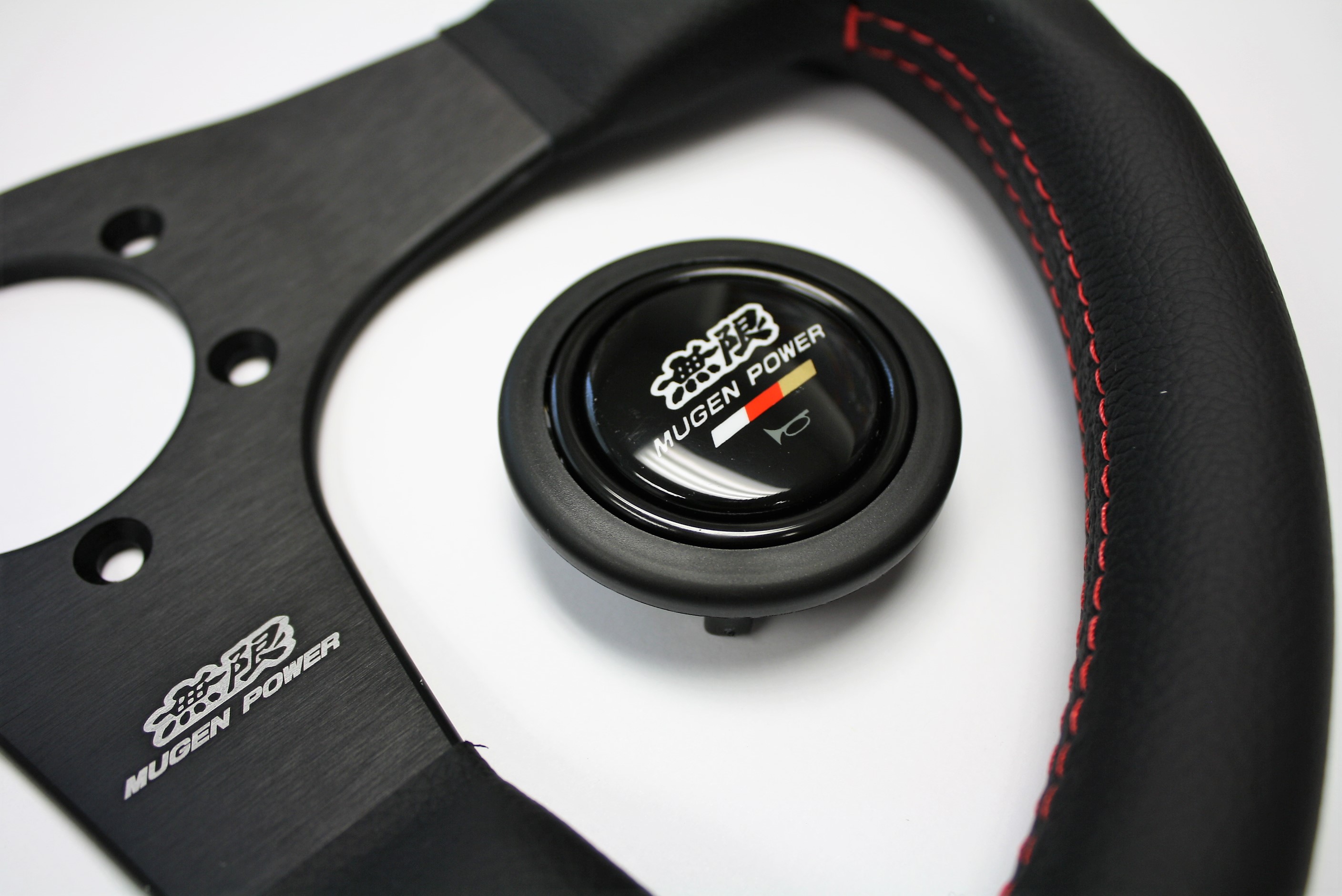 Mugen Racing 3 Steering Wheel Black Leather with Red Stitch