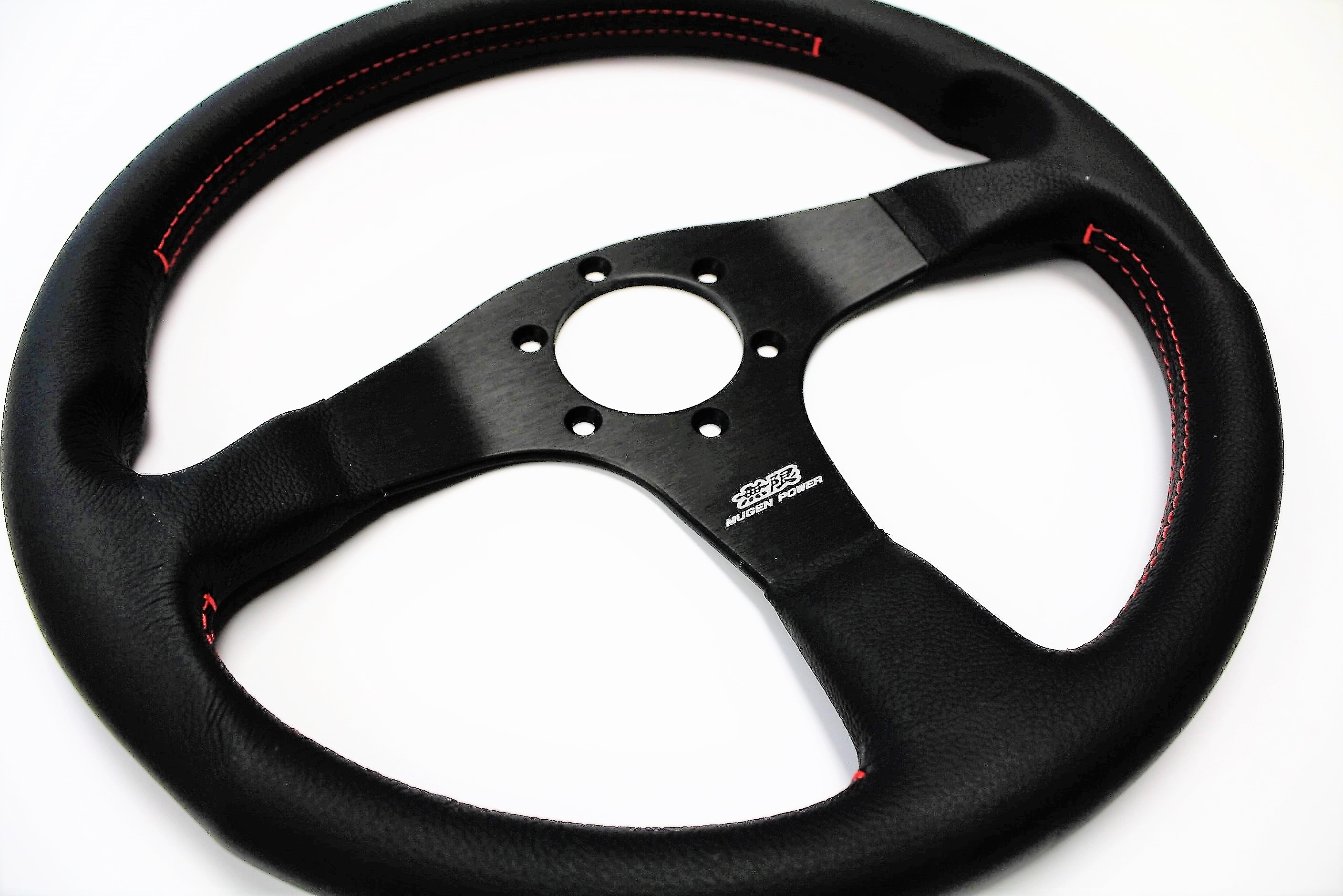 Mugen Racing 3 Steering Wheel Black Leather with Red Stitch