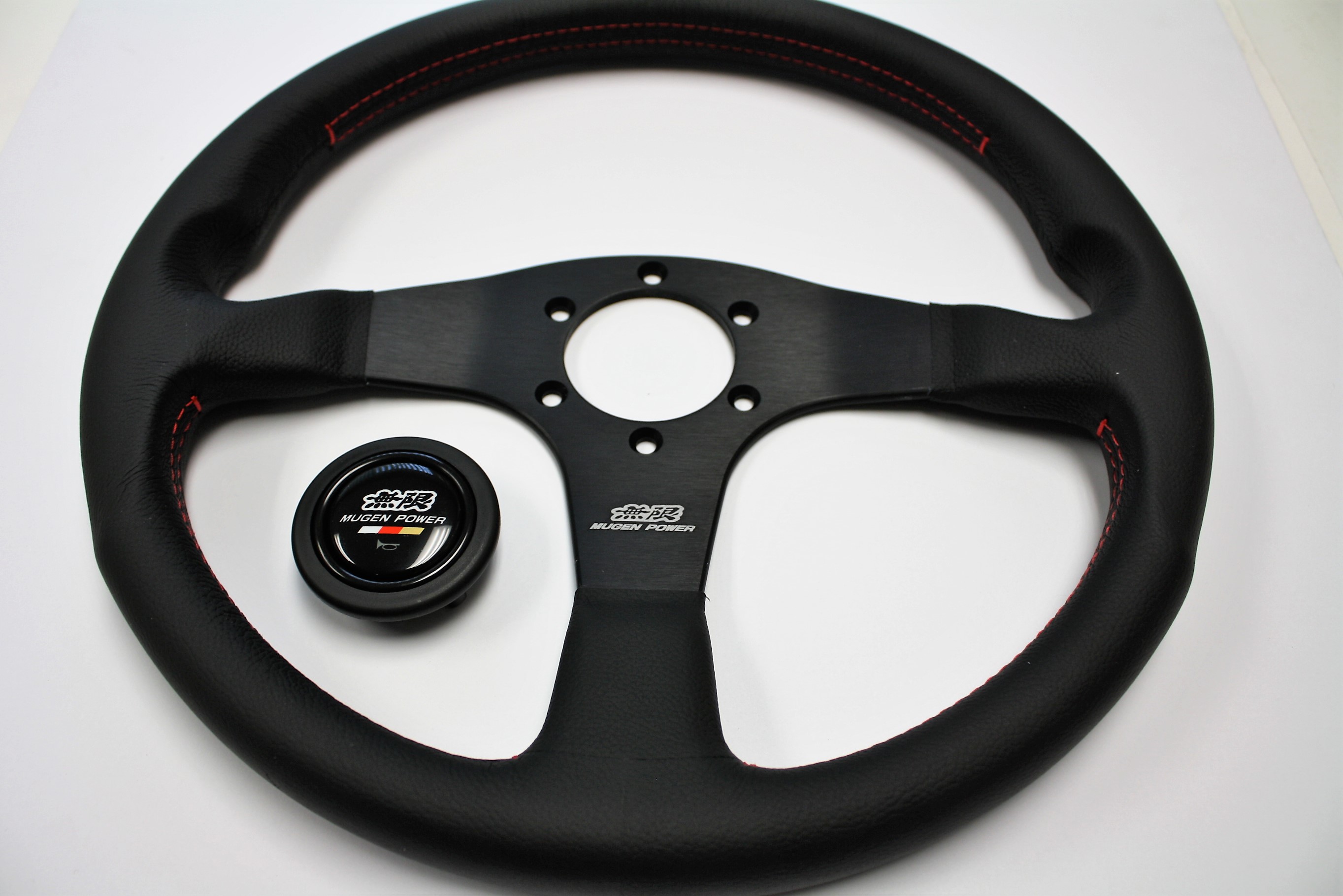 (最終値下げ)MUGEN ステアリングホイール RACING3 Mugen Racing 3 Steering Wheel Black Leather with Red Stitch 53100
