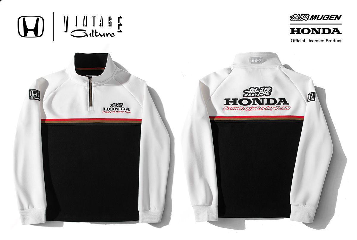 1/4 Zip with Mugen and Honda branding, inspired by the uniforms worn by Mugen engineers during the 1996 Formula 1 season.
