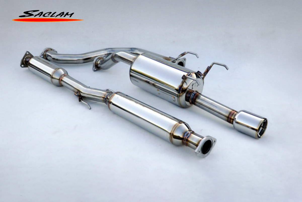 High-quality photo of the Saclam DC2 Integra Type R Exhaust system, showing the muffler and polished stainless steel finish.